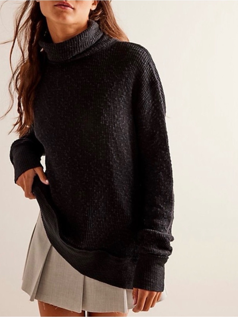 Free People We The Free Tommy Turtleneck Sweater Black Chunky Knit